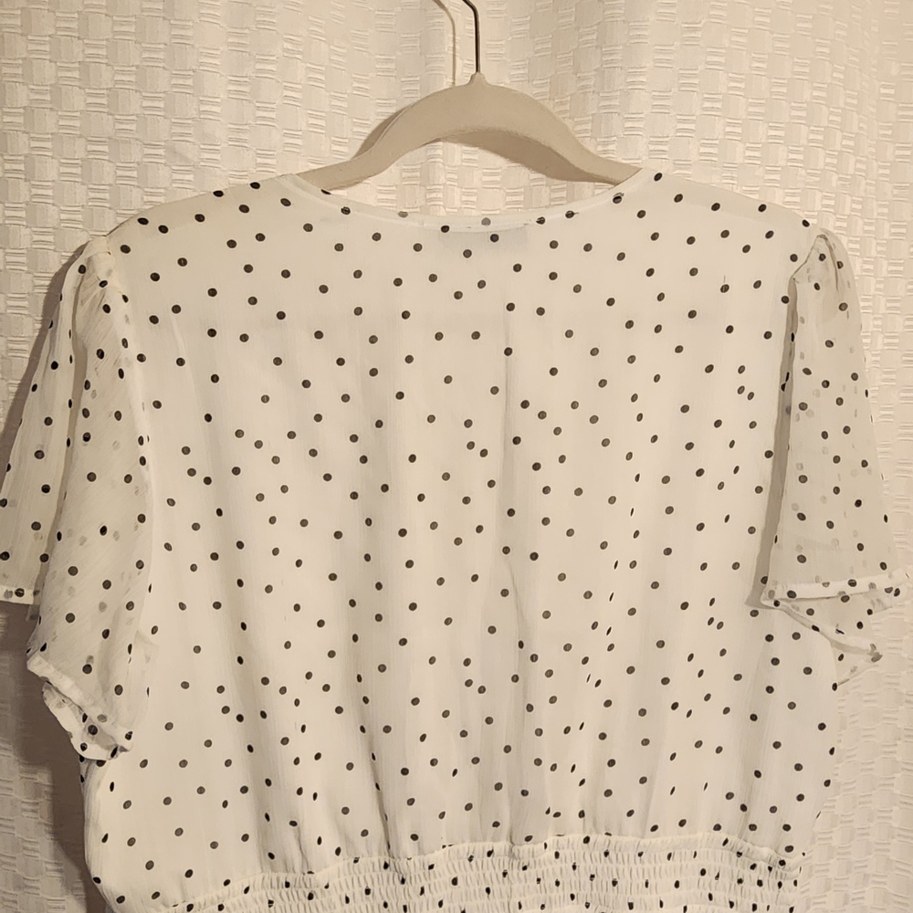 White Polka Dot Mini Dress Button Up Light And Airy Lanacore - Picture 9 of 9